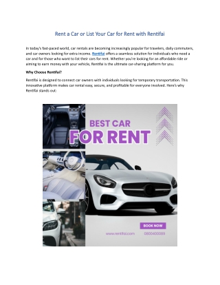 Rent a Car or List Your Car for Rent with Rentifai