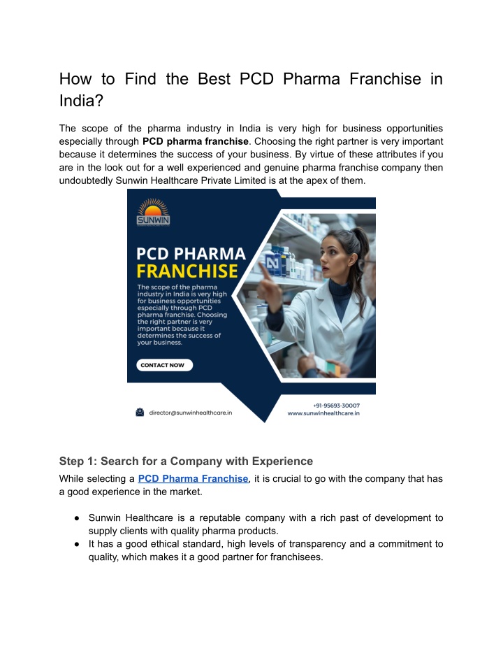 how to find the best pcd pharma franchise in india