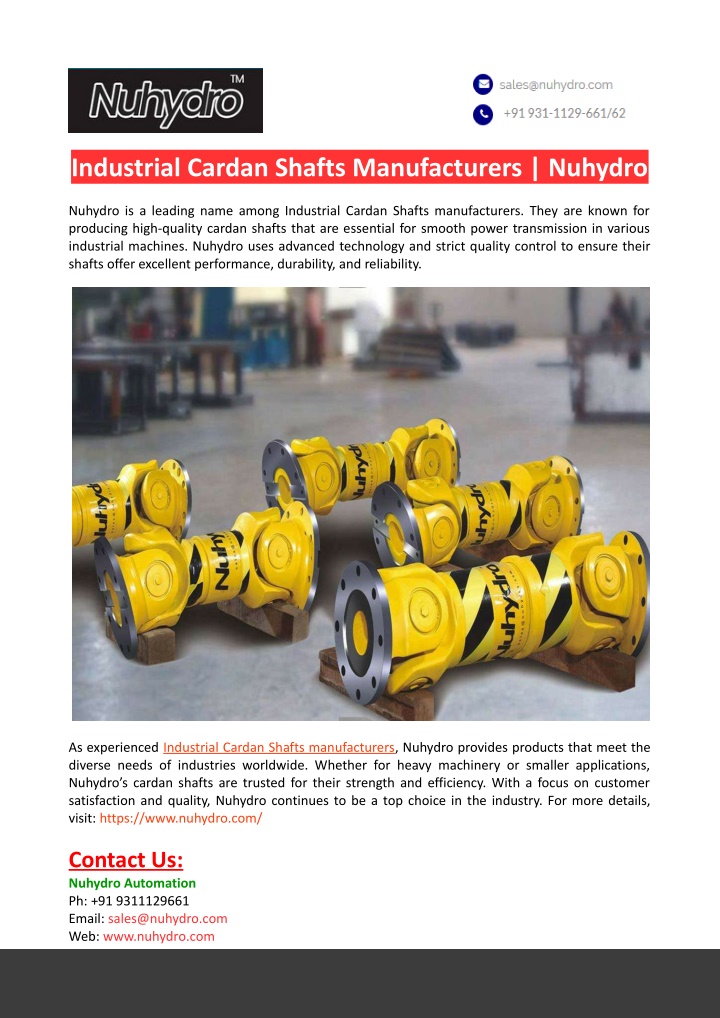 industrial cardan shafts manufacturers nuhydro