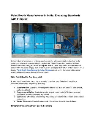 Paint Booth Manufacturer in India_ Elevating Standards with Finiprak