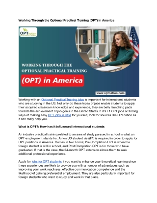 Working Through the Optional Practical Training (OPT) in America .