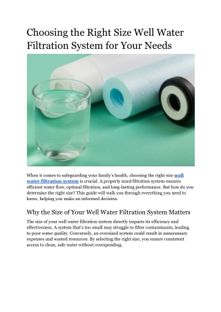 Choosing the Right Size Well Water Filtration System for Your Needs