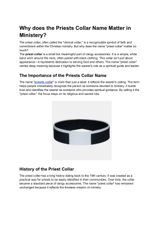 Why does the Priests Collar Name Matter in Ministery?