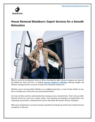House Removal Blackburn: Expert Services for a Smooth Relocation