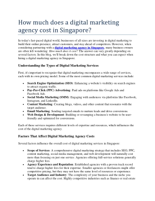 How much does a digital marketing agency cost in Singapore