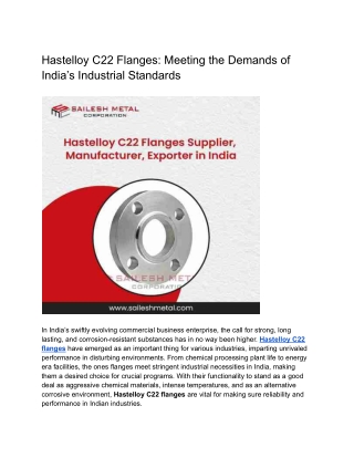 Hastelloy C22 Flanges_ Meeting the Demands of India’s Industrial Standards