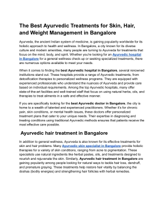 The Best Ayurvedic Treatments for Skin, Hair, and Weight Management in Bangalore