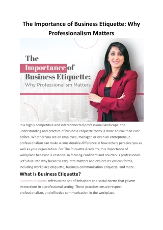 The Importance of Business Etiquette- Why Professionalism Matters