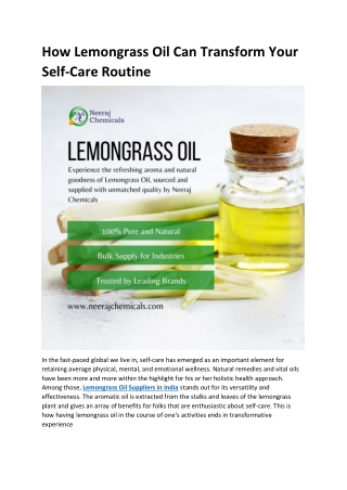 Lemongrass Oil Suppliers in India