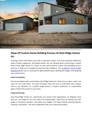 Steps Of Custom Home Building Process At Rock Ridge Homes Inc.