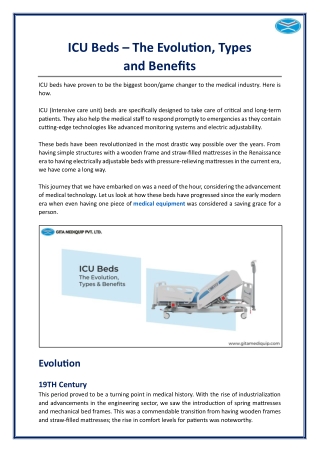 ICU Beds – The Evolution, Types and Benefits