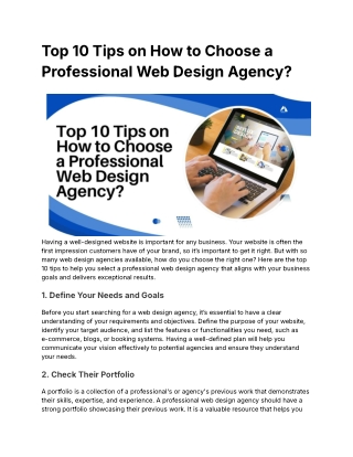 Top 10 Tips on How to Choose a Professional Web Design Agency