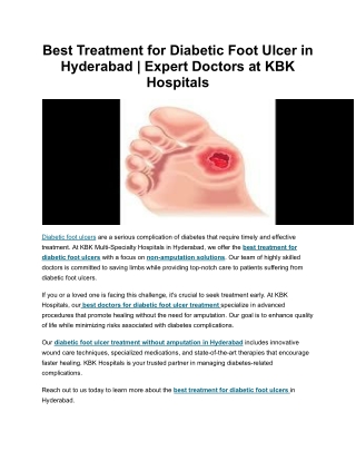 Best Treatment for Diabetic Foot Ulcer in Hyderabad _ Expert Doctors at KBK Hospitals