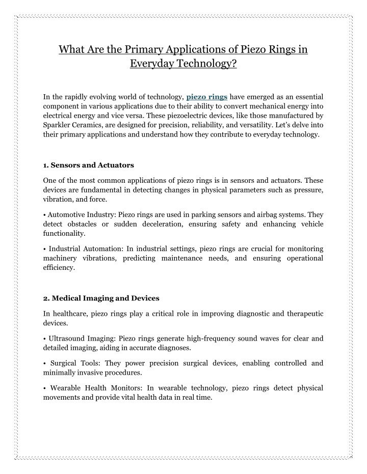 what are the primary applications of piezo rings