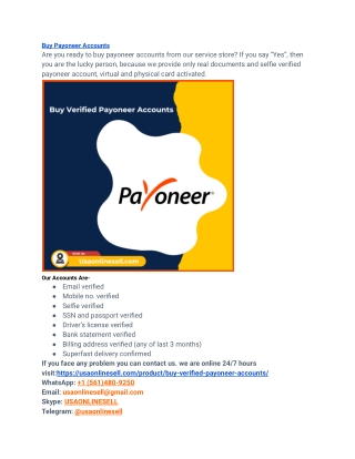 Buy Verified Payoneer Accounts Aged, PVA & Cheap