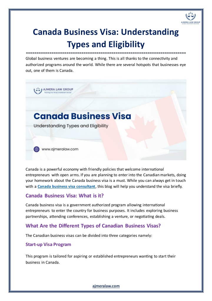 canada business visa understanding types