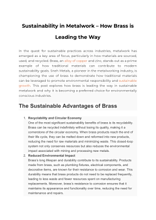 Sustainability in Metalwork – How Brass is Leading the Way