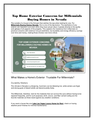 Top Home Exterior Concerns for Millennials Buying Homes in Nevada
