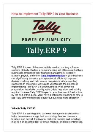 How to Implement Tally ERP 9 in Your Business