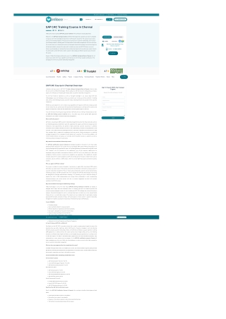 SAP C4C Course In Chennai With Certification & Placements | Infibee Technologies