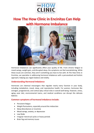 How The How Clinic in Encinitas Can Help with Hormone Imbalance