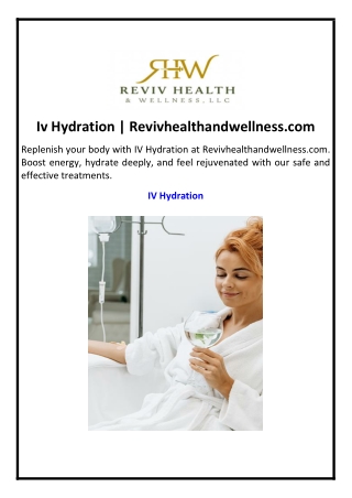 Iv Hydration | Revivhealthandwellness.com