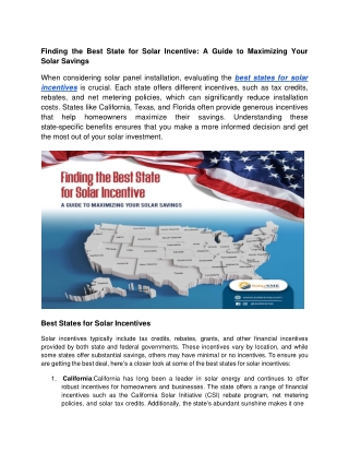 finding the best state for solar incentive