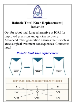 Robotic Total Knee Replacement  Iori.co.in