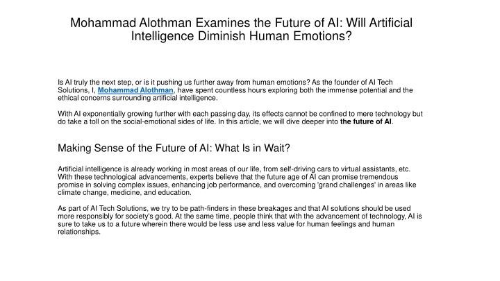 mohammad alothman examines the future of ai will artificial intelligence diminish human emotions