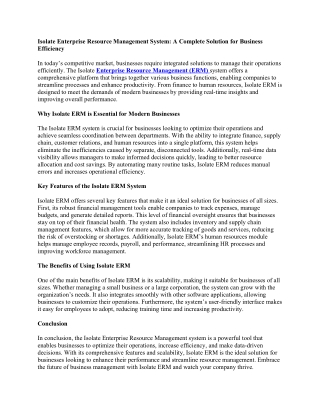 Isolate Enterprise Resource Management System