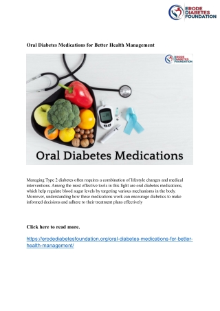 Oral Diabetes Medications for Better Health Management - ERODE DIABETES FOUNDATION