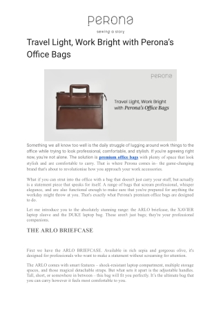 Travel Light, Work Bright with Perona’s Office Bags