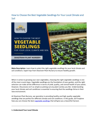 How to Choose the Best Vegetable Seedlings for Your Local Climate and Soil