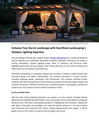 Enhance Your Barrie Landscape with Hard Rock Landscaping's Outdoor Lighting Expertise