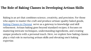 The Role of Baking Classes in Developing Artisan Skills