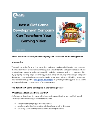 how a slot game development company can transform