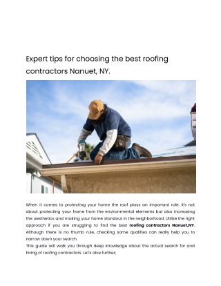 Expert tips for choosing the best roofing contractors Nanuet, NY