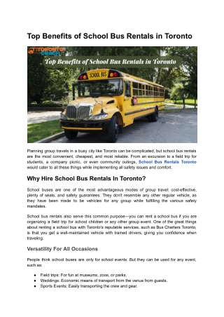 Top Benefits of School Bus Rentals in Toronto