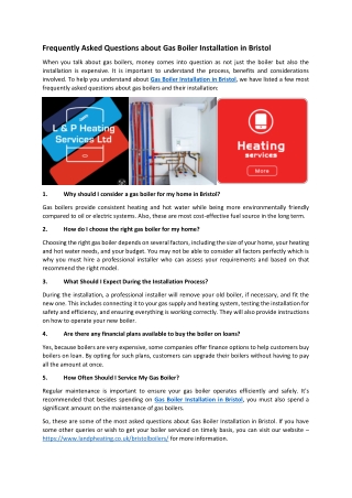 Frequently Asked Questions About Gas Boiler Installation in Bristol