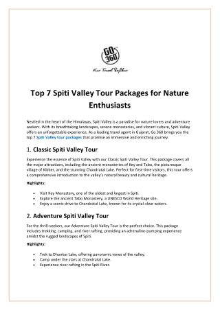Top 7 Spiti Valley Tour Packages for Nature Enthusiasts