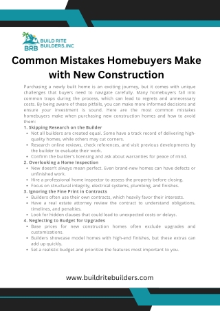 Common Mistakes Homebuyers Make with New Construction