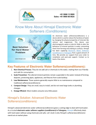 Know More About Himajal Electronic Water Softeners (Conditioners) - Himajal