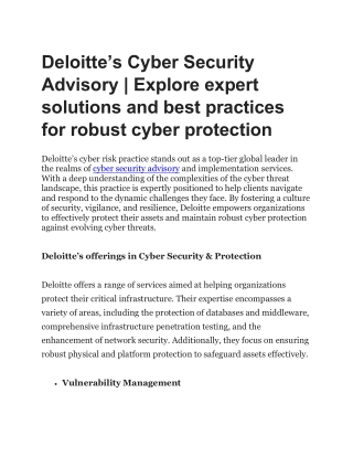 Deloitte’s Cyber Security Advisory | Explore expert solutions and best practices