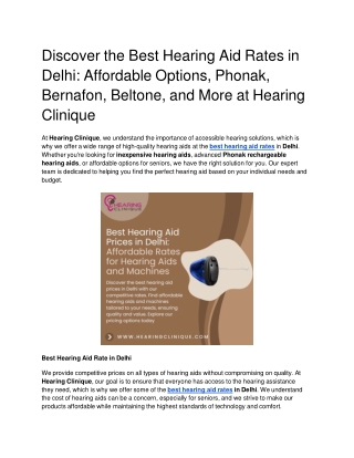 Discover the Best Hearing Aid Rates in Delhi_ Affordable Options, Phonak, Bernafon, Beltone, and More at Hearing Cliniqu