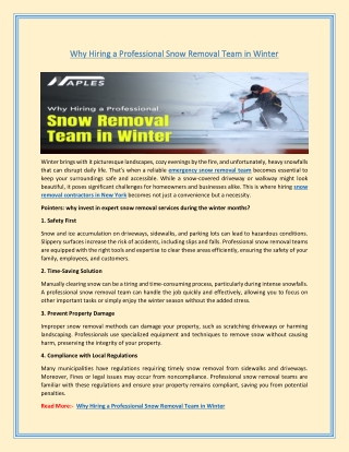 Why Hiring a Professional Snow Removal Team in Winter