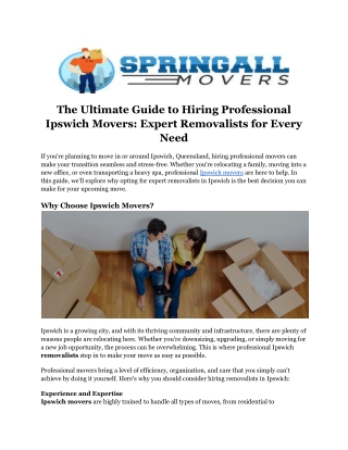 Best Removals Ipswich | Furniture Removalists | Packers & Movers