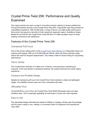 crystal prime twist 25k performance and quality
