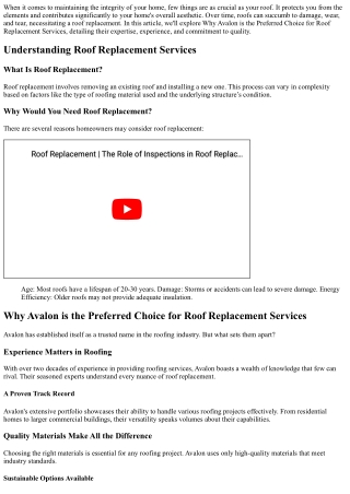 Why Avalon is the Preferred Choice for Roof Replacement Services