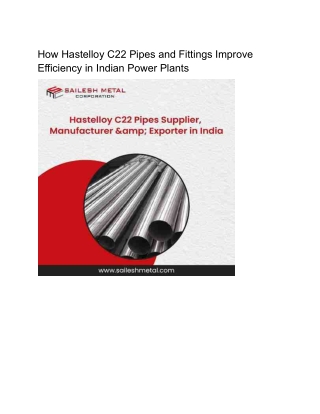 How Hastelloy C22 Pipes and Fittings Improve Efficiency in Indian Power Plants