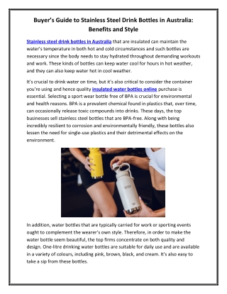 Buyer’s Guide to Stainless Steel Drink Bottles in Australia Benefits and Style